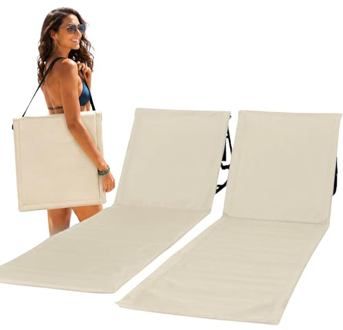 Intimo Living 2er Set Strandliege klappbar leicht – Bequeme Strandmatte mit Rückenlehne – Strandliege faltbar leicht mit Tasche – Verstellbarer Liegestuhl für Strand & Freibad (Beige, 152x51cm)