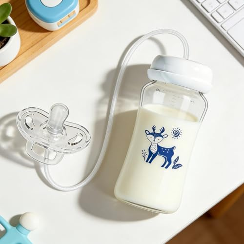 Biberon Mani Libere Neonato - Biberon Anticolica In Silicone Da 300ml | Con Cannuccia E Tettarella Regolabile | Tenuta Stagna | Per Viaggi Picnic E Allattamento Supplementare