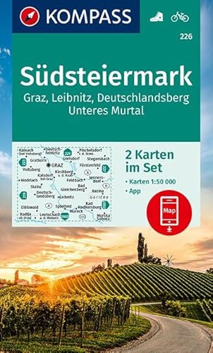 KOMPASS Wanderkarte Südsteiermark, Graz, Leibnitz, Deutschlandsberg, Unteres Murtal (2-K-Set): 2 Wanderkarten 1:50000 im Set inklusive Karte zur ... (KOMPASS-Wanderkarten, Band 226)