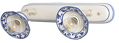 VANNI LAMPADARI - Applique da Parete Interno Edera - Lampada da Parete Orientabile 2 Luci- in Ceramica Decorata a Mano - Applique Camera da Letto - Bagno - Cucina – Soggiorno, Blu