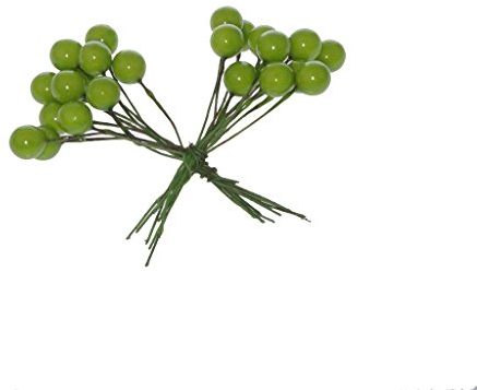 Deko Beeren am Draht - Adventskranz - Weihnachtsschmuck - Beerenzweige - Geschenkdeko - Grün - ca. Ø 1 cm Beeren x 7 cm Drahtlänge - 1 VE = 3 x 24 Stück - A106