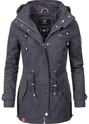 MARIKOO Damen leichte Übergangsjacke Baumwoll-Parka mit Kapuze Nyokoo Blau Dots Gr. S