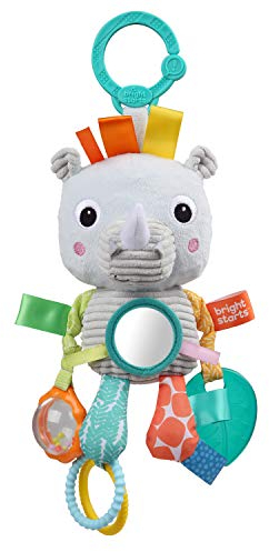 Bright Starts, Spielzeug für Den Kinderwagen, Nashorn - mit Rassel, Spiegel und Taggie Schlaufen