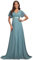 Ever-Pretty Abito Cerimonia Donna a V Linea ad A Elegante Abito da Sera Classico con Maniche a Volant Blu Polveroso 46
