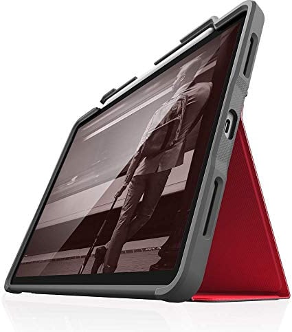 STM Bags Dux Plus Case Folio Schutzhülle für Apple iPad Air 10,9 (2022 & 2020) - rot/transparent [Apple Pencil Halterung I Militär Standard I Wasserabweisend I Standfunktion I wake/sleep]