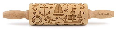 Folkroll Teigrolle 3D Motiv Maritim junior 23,5 cm Buchenholz