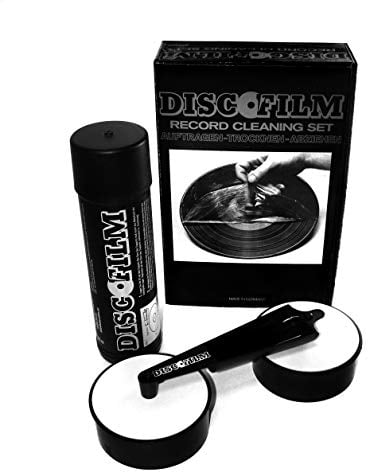 DISCOLFILM Schallplattenreiniger Set – 500 ml Vinyl Cleaner inkl. 2 LP-Bases & Dispenser – für Schallplatten, CD, DVD & Blu-ray – rückstandsfreie Reinigung – Made in Germany