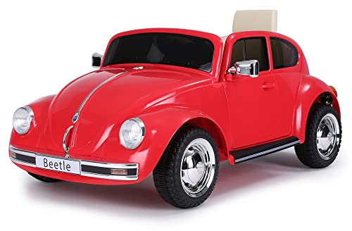 FEBER - Beetle Red 12V R/C, 1-sitziges Elektroauto, Funkfernsteuerung, Fahrzeugdetails: Scheinwerfer mit Licht, 2 Gänge, elektrisches Gas und Bremse, ab 3 Jahren, FAMOSA (800013448)