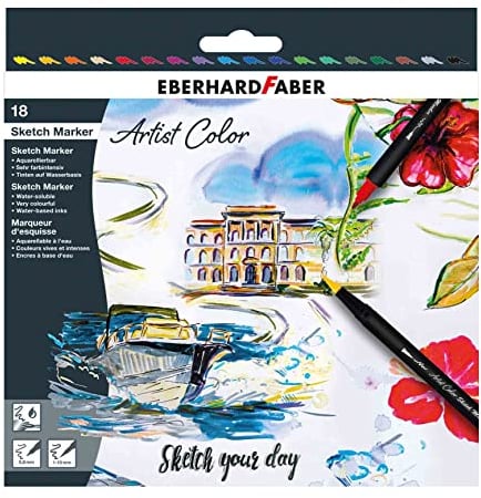 EBERHARD FABER 558218 - Dual Brush Pen Artist Color, 18 Filzstifte dicke und dünne Spitze, aquarellierbar