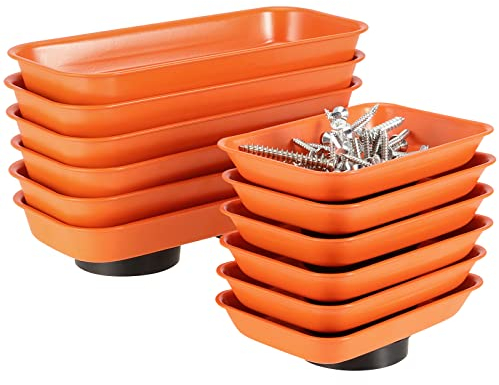 DAANYAP 12 Packungen Magnetische Ablage aus Edelstahl, magnetische Teileablage, orangefarbene magnetische Werkzeugablage zum Sammeln von Schraubenschlüsseln, Schrauben, Kleinteilen, 9.5 x 6.4 cm