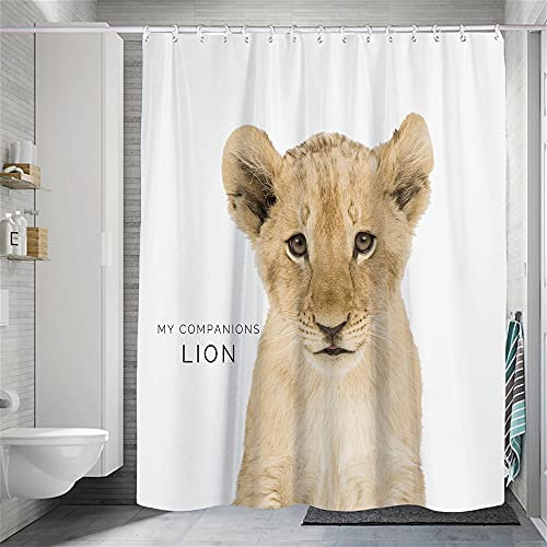 Hiseng Wasserdichter Duschvorhang,3D Tier Polyester Waschbar Badezimmer Vorhangmit 8 Duschvorhängeringen, Dauerhaft Vorhang Badezimmer (Löwe,180 x 200cm)