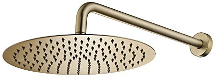 Ksunun Soffione Doccia a Pioggia in Acciaio Inox da 10 Pollici Soffione Doccia Oro Spazzolato Rotondo Doccia Fisso Alta Pressione Testa di Doccia a Pioggia con Getti in Silicone (con Braccio)