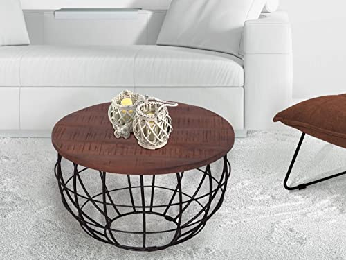 Couchtisch ø 55 cm Wohnzimmer-Tisch rund Beistelltisch nachhaltig London Metall Drahtgestell Gitter Farbe braun - Bassano