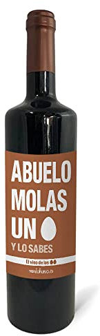 Regalo original. Botella de vino tinto Abuelo molas un huevo. 75cl.