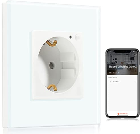 BSEED Smart ZigBee Steckdose, ZigBee schaltbare Steckdose Alexa, arbeitet mit Amazon Alexa und Google Home,1 Fach intelligente Steckdose mit Glaspanel Weiß (Tuya ZigBee Hub erforderlich)