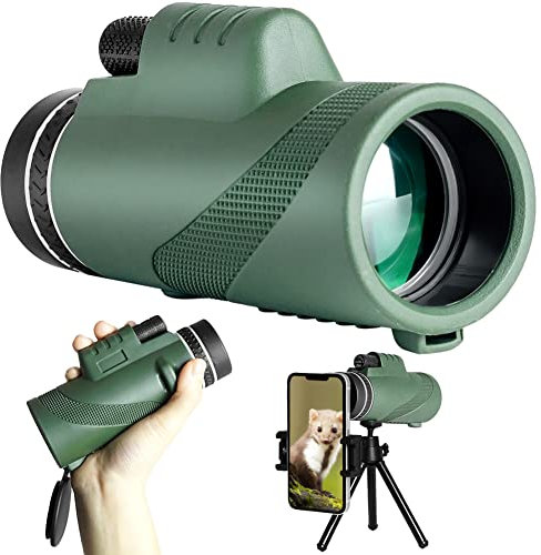Monokular Teleskop 12x50 HD Monokulare Fernrohr Erwachsene mit Smartphone-Halter und Upgrade-Stativ, BAK4-Prisma Wasserdicht Handy Monokular für Wandern Vogelbeobachtung Jagd Camping Wildtiere