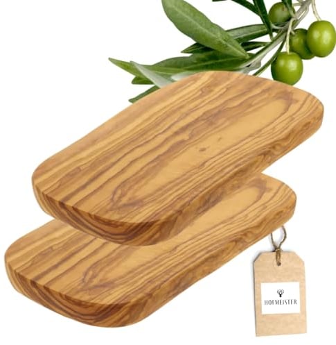 2x HOFMEISTER® Schneidebrett aus Olivenholz Frühstücksbrett, 2er Set Schneidbrett, Brett mit auffälliger Maserung, aus Olive, robustes Holzbrett, 30 x 15 x 1,5 cm (2 Stück)