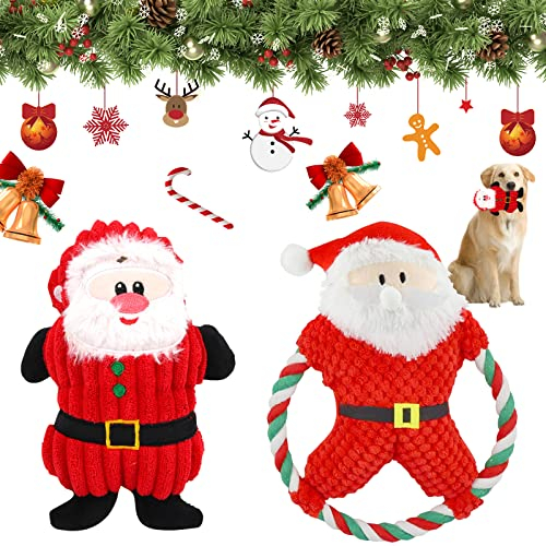 2 Stück Hundespielzeug, Hundespielzeug Unzerstörbar, Hundespielzeug Weihnachten, Spielzeug Hund, Hunde Spielzeug, Quietschspielzeug, Interaktive Kauen Spielzeug für Welpen Kleine und Mittlere Hunde