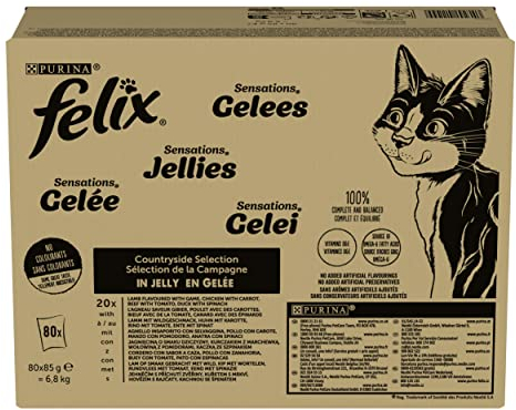 Purina Felix Sensations Nassfutter für Katzen mit Rind, Huhn, Ente, Lamm, 80 Beutel à 85 g, 1 Stück