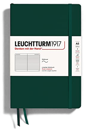 LEUCHTTURM1917 367270 Notizbuch Medium (A5), Softcover Schreibbuch, 123 nummerierte Seiten, Forest Green, liniert