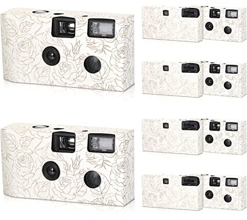 Zhengmy 10 Pack Disposable Camera Bulk for Wedding, 34mm Single Use Camera Bulk with Flash One Time for Gathering Wedding Travel(Gold Rose,Retro Color Film)