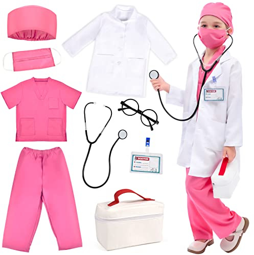 Arztkoffer Kinder Kostüm Arzt Kinder Arztkittel Kinder Verkleidungskiste mit Doktor Rollenspiel Zubehör Fasching Halloween Geschenke für Kinder Jungen Mädchen 3 4 5 6 7 8 9 10 Jahre