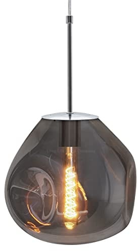 Chrome Light Pendant Blown Glass Ceiling Lamp Shade Smoked Grey Globe Pendant Light H3068