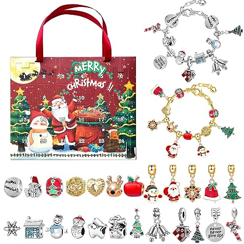Weihnachts-Adventskalender für Mädchen, DIY 24 Tage, Countdown-Kalender, einzigartiger Charm-Armband, Adventskalender, Schmuck für Kinder, Weihnachten, Geburtstagsgeschenke