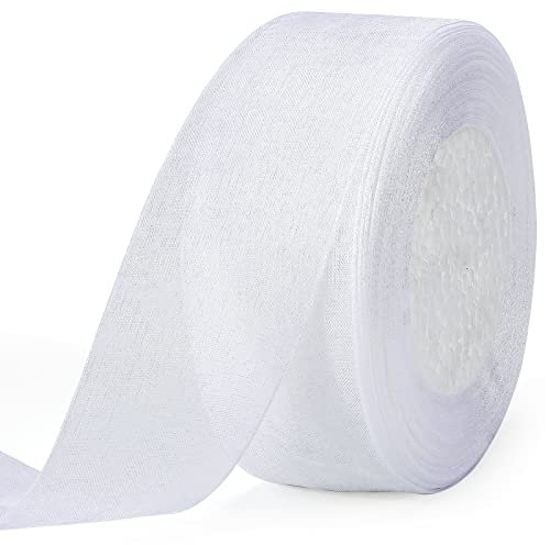 jijAcraft 4cm Transparent Organzaband Weiß: Tüll Schleifenband Hochzeit 45m Breit Chiffonband für Kommunion Weiss Transparent Geschenkband für Blumen Basteln, Kuchen
