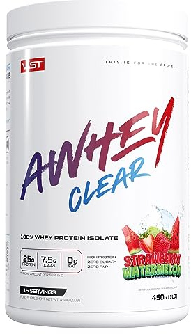 AWHEY Clear – 100% Whey Protein Isolate – Erfrischender Proteindrink mit 85g Protein pro 100g – Fettfrei, Glutenfrei, Laktosfrei – 15 Portionen – 450g (Strawberry Watermelon, 450 g)