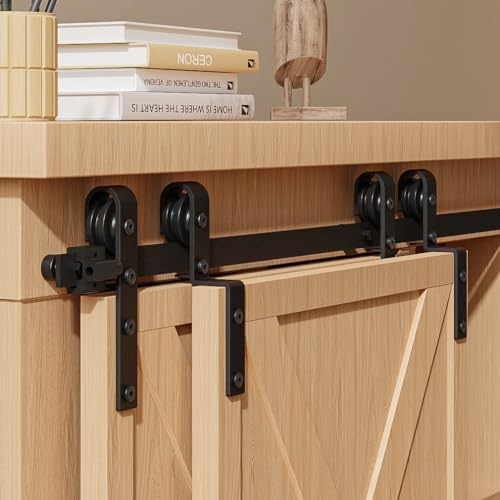 BONIKLUBA 244cm Mini Herrajes Puertas Correderas Kit Puerta Corredera Para Puertas Dobles Bypass (Sin Puerta de Gabinete)