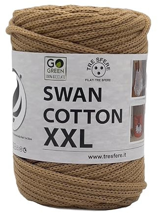SWAN COTTON XXL (2508 - Honig), Garn für Taschen, Hüte, Körbe, Unterteller, Clutch, Zusammensetzung: 70% recycelte Baumwolle, 30% Polyester, Spule 250 Gramm, 65 Meter