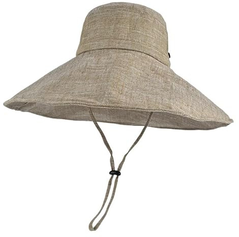 CHRISK Sommer Breite Krempe 18 cm Leinen Sonnenhüte für Frauen UV-Schutz UPF 50+ Sonnenschutz Faltbarer Eimer Hut Strand Ausflug Panama