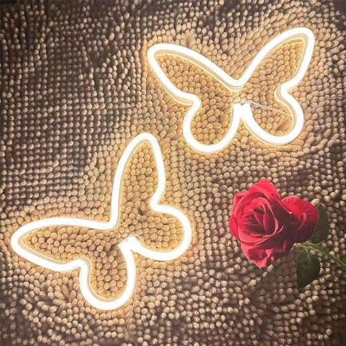 2 Stück LED-Neonlichtschild, Schmetterlings-Neonschilder, Nachtlichter für Zuhause, für Kinderzimmer, dekorative Lampen, Wandkunst, romantisches Weihnachts- und Geburtstagsgeschenk