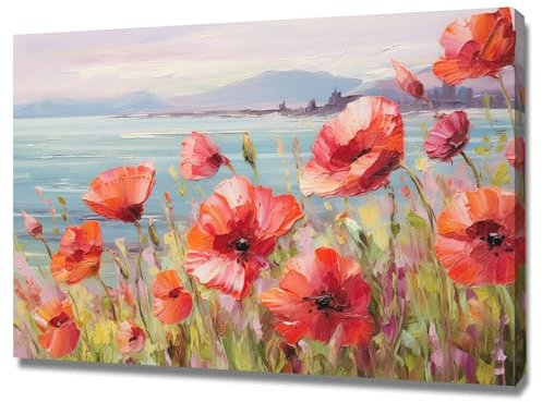 SHYAMIC Impression sur Toile Decoration Murale Peinture, Aquarelle rose bord de mer Tableaux Muraux Déco Chambre Dune, Coucher de soleil, Plage, Plantes, Mer - 30x40cm Encadrée