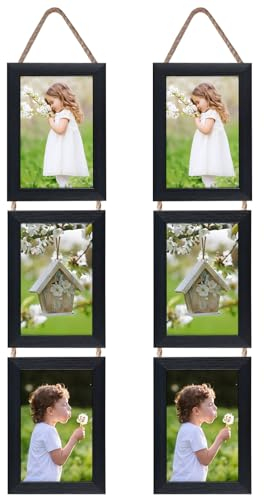 EYMPEU 10x15 Collage Dreifach aufgehängt Bilderrahmen Set, rustikale 6 offen vertikalen Rahmen gemacht, um 10x15 cm Foto-Postkarte für Wanddekoration anzuzeigen, Schwarz