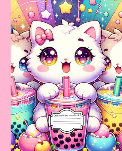 Composition Notebook: Kawaii Cat & Boba Tea Composition Notebook: Cute Kawaii Kitty with Bubble Tea | Lined Pages for Writing, Journaling & Notes