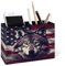 Buyidec Stifthalter für den Schreibtisch, Motiv: Wolf, amerikanische Flagge, PU-Leder, Stiftehalter, Tasse, Schreibtisch, Bleistifte, Organizer, Make-up-Pinselhalter für Büro, Schule, Zuhause