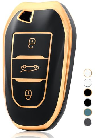 OFF WE GO Coque de Clé Voiture Etui Cles Accessoire Clé de Voiture pour Peugeot 208 308 408 508 307 2008 3008 5008 Citroen C3 C4 C5 DS3 DS5 DS7 TPU Coque de Protection clé de Voiture, Or Noir