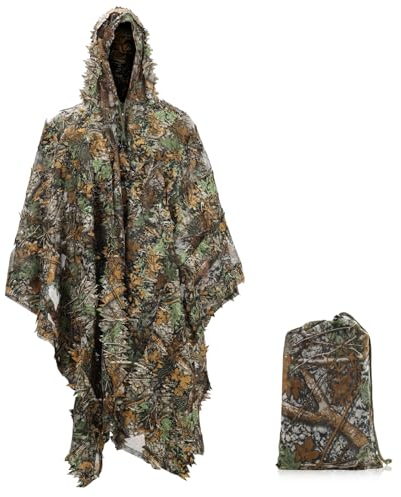 AnExer Ghillie Umhang Ghillie Suit Tarnanzug Schnelltrocknend, Tarnkleidung für Jagd Militär Jagd Verdeckt CS Camping Outdoor Tierfotografie Festschmuck (Grün)