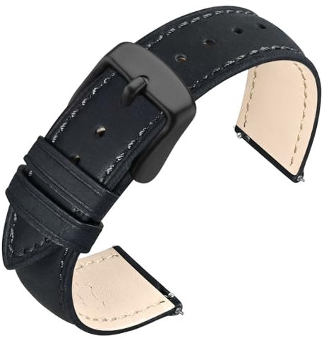 ANNEFIT Uhrenarmband 21mm für Herren Damen, Lederarmband Vintage mit Schwarze Schnalle, Schnellverschluss Ersatzarmband (Schwarz)