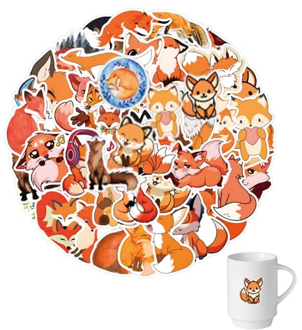 60 Stück Füchse Aufkleber Pack, Fox Sticker, Vinyl Aufkleber Tiere Anime für Scrapbook Skateboard Auto Gepäck Karten Fotoalben