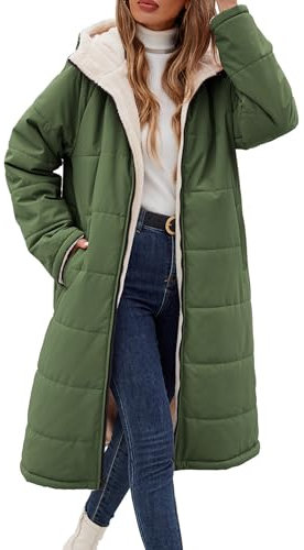 Vancavoo Giubbotto Donna Invernale Giacca con Cappuccio Lungo Cappotto Parka Cappotti In Pile Trapuntato Calda Felpa con Cappuccio Outdoor,Verde militare,XL