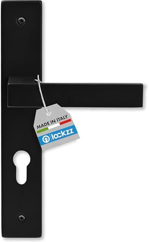 lockzz Türgriff Drückergarnitur Estenfeld-IV, Edelstahl schwarz matt, Türbeschlag für Wohnungseingangstüren, Langschild eckig, L-Form eckig, PZ - Profilzylinder