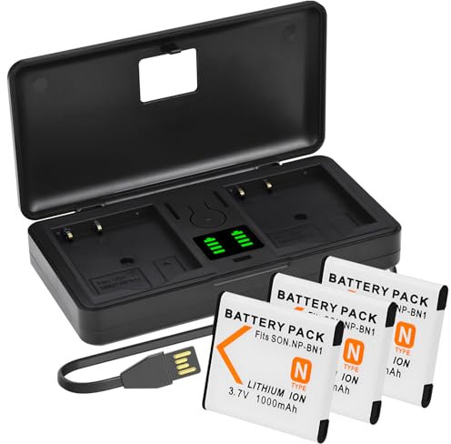Palogreen Lot de 3 batteries NP-BN1 et chargeur USB LCD pour Sony DSC-W800 DSC-W830 DSC-QX100 DSC-TX30 DSC-QX10 DSC-TF1 DSC-TX20 DSC-TX66 DSC-TX200 DSC-WX150