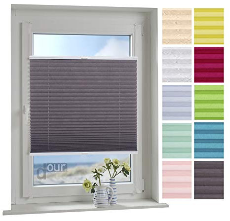 ourdeco® Plissee / 120 x 150 cm (Breite x Höhe) Grau/lichtdurchlässig, Blickdicht/verspannt/zum Klemmen und Montage ohne Bohren