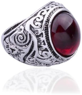 KGDUYC Rubin Herrenring, Gothic-Vintage Schmuck, Edelstahl mit Rubin, Solitärring, Schwarz, 1 Stück