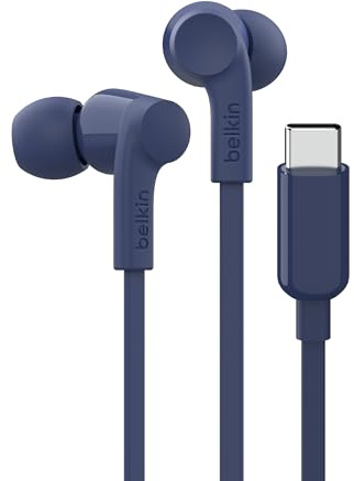Belkin SoundForm Wired Earbuds with USB-C Connector, in-Ear Earphones w/Microphone - USB-C Headphones for iPhone 17, iPhone 16, iPad mini, Galaxy S25, Google Pixel 9, Android, and More - Blue