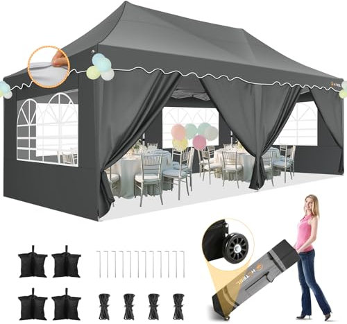HOTEEL Gazebo 3x6 Con 6 Pareti Laterali, Uv 50+ E Impermeabile Gazebo 3x6 Esterno Resistente, Telaio Spesso, Ampio Spazio Gazebo, Per Matrimoni, Spiagge, Feste, Patio (Grigio)