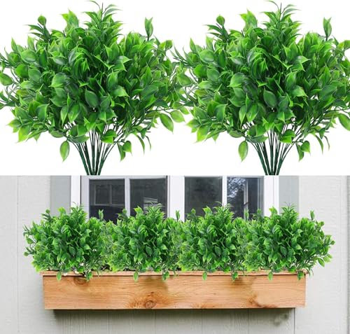 Luabue 10pcs Pianta Finta Esterno Artificiali Piante Finte da Interno Falso Arbusto Verde Foglie Finte per Decorazioni Casa Soggiorno Balcone Vaso Giardino